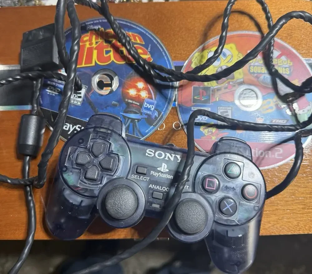 Sony PlayStation 2 PS2 Dualshock Controller Smoke Transparent Clear + 2 Games